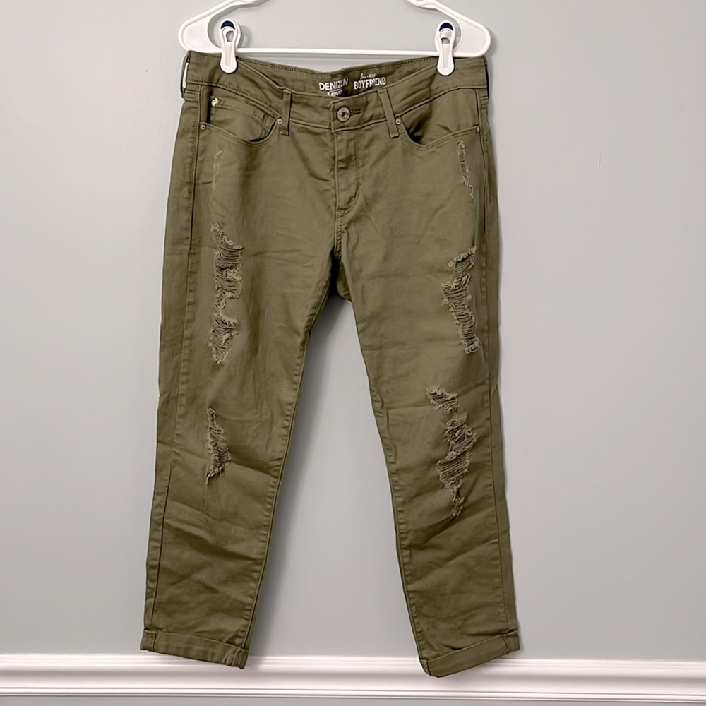 Olive green low-rise boyfriend jeans